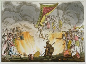 Eine indische Witwe verbrennt mit dem Leichnam ihres Mannes, Tafel 30 aus einem Buch über Indien, graviert von Gaetano Zancon
