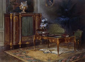 Ein Interieur mit einem Louis XV Stil Ormolu-montierten und Parkett Bureau Plat und Bibliothek von French School
