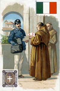 Ein italienischer Postbote, der Post zustellt, späte 19. Jahrhundert