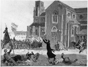 Ein Aufstand auf dem Rathausplatz in Fourmies, Illustration aus Le Monde Illustre, 9. Mai 1891 von French School