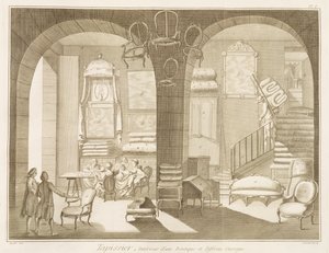 Eine Polsterwerkstatt, aus der Encyclopedie des Sciences et Metiers von Denis Diderot (1713-84) veröffentlicht ca. 1770 von French School