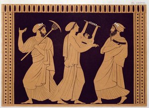 Antike griechische Theaterszene, nach einer antiken Vase