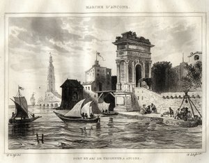 Ancona - Italien - Der Bogen von Trajan, antikes römisches Werk, Apollodoro zugeschrieben - Der Bogen befindet sich in Ancona - Gravur aus „Italien malerisch“ - Historische und beschreibende Malerei von Italien“ von M. de Norvins, Ch. Nodier 1834-1836 von French School