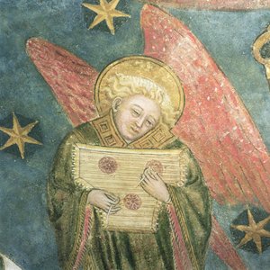 Engelmusiker, der ein Psalter spielt (Detail)