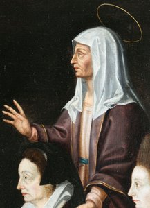 Anne Aubery und ihr Beschützer, Detail. Triptychon von Aubery von French School