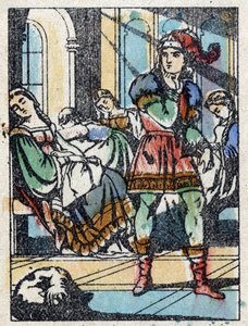 Anonyme Illustration für „Dornröschen“, Märchen von Charles Perrault (1628-1703), französischer Schriftsteller. Holzstich von Imaging Pellerin - Epinal, Ende des 19. Jahrhunderts von French School
