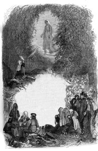 Erscheinung der Jungfrau Maria vor Bernadette Soubirous (1844-1879) in der Grotte von Lourdes, Hautes Pyrenees (65) von French School