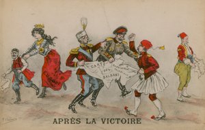 Apres La Victoire, politische Karikatur über den Balkan. Postkarte gesendet am 14. Juni 1913. von French School