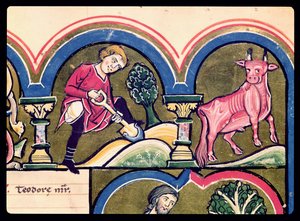 April: Ein Bauer gräbt, aus dem Psalter von St. Elisabeth