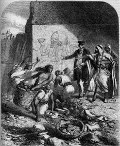 Archäologische Ausgrabungen: entdeckte niedrige assyrische Reliefs in Nimrud (Kleinasien) durch den englischen Archäologen Austen Henry Layard von French School