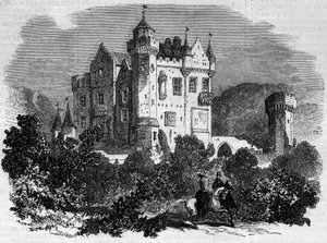 Architektur: Außenansicht von Abbotsford Castle, wo der Schriftsteller Walter Scott lebte von French School