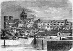 Architektur: Ansicht der Abtei aux Dames (um 1060) und der Kirche der Heiligen Dreifaltigkeit (romanischer Stil). Caen, Calvados (14) von French School