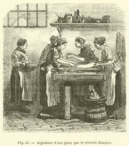Versilberung eines Spiegels nach dem Drayton-Verfahren (Stich) von French School