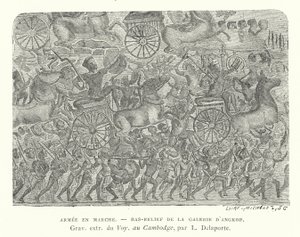 Armee auf dem Marsch, Basrelief aus Angkor, Kambodscha von French School