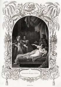 Verhaftung von Papst Silvere (Silvester) (Papst von 536 bis 537). Gravur zur Illustration der „Geschichte der Päpste“ von Maurice Lachatre (1814-1900) von French School