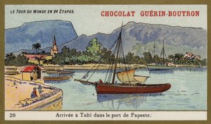 Ankunft im Hafen von Papeete, Tahiti (Chromolithografie)