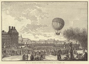 Aufstieg von Charles und Robert in den Tuilerien, 1. Dezember 1783 (Stich) von French School