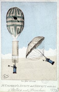 Aufstieg und Abstieg von Garnerin mit Ballon und Fallschirm