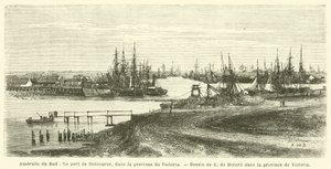 Südaustralien, Der Hafen von Melbourne, in der Provinz Victoria (Gravur) von French School