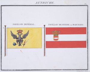 Österreichische Flaggen, aus einem französischen Flaggenbuch, ca. 1819