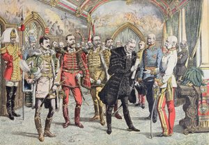 Österreich-Ungarische Krise - Empfang der ungarischen Magnaten durch Kaiser Franz Josef, Illustration aus Le Petit Journal, 15. Oktober 1905
