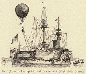 Fesselballon an Bord eines Panzerschiffs von French School