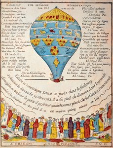 Ballonfahrt: Experiment der Brüder Montgolfier am 19. Oktober 1783 im Garten von Monsieur Reveillon, Faubourg Saint Antoine in Paris. Zeitgenössische Gravur. Paris, B.N. von French School