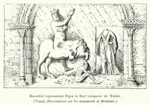 Basrelief darstellend Pippin den Kurzen, Sieger über Waifer (Stich) von French School