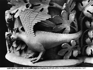 Basilisk, Kapitell aus der Kathedrale Notre Dame in Reims (Gipsabguss von Stein)