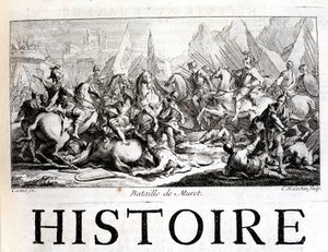 Schlacht von Muret am 12. September 1213 - in „Allgemeine Geschichte von Languedoc“ von Joseph Vaissete, Paris von French School