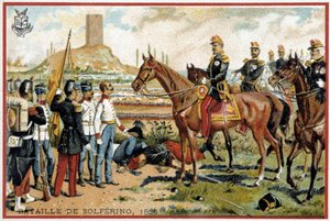 Schlacht von Solferino: Sieg in der Schlacht von Solferino gegen die Österreicher im Jahr 1859 - Forey-Division. Liebig Chromolithografie