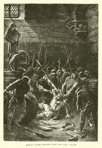 Bischof Gaudri aus dem Fass gezogen von French School