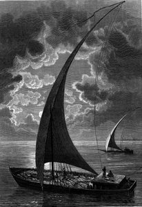 Boot (Feluke) auf dem Nil, Ägypten. Gravur in „The Journal of Youth“ von French School