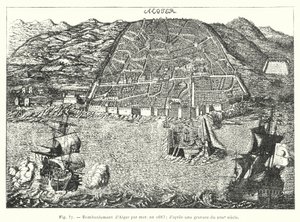 Bombardierung von Algier vom Meer aus, 1683; nach einem Stich aus dem XVII. Jahrhundert (Stich) von French School