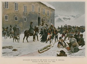 Bonaparte wird von den Mönchen des Mont St. Bernard empfangen von French School