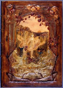 Buchumschlag, zeigt eine nackte Frau, die Rosen in einer Landschaft streut, 1904 von French School