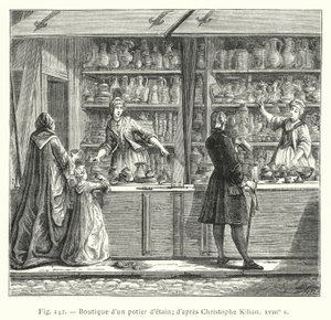 Laden eines Zinngießers; nach Christophe Kilian, XVIII. Jahrhundert (Stich) von French School