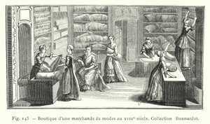Boutique einer Modemacherin im 18. Jahrhundert, Sammlung Bonnardot (Gravur) von French School