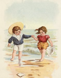 Junge und Mädchen spielen am Strand von French School