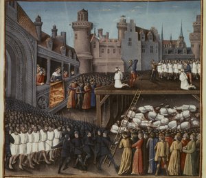 Kreuzzüge: Richard I. beobachtet die Enthauptung der muslimischen Garnison von Akkon von French School