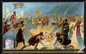 Kalif Omar verbrennt die Bibliothek von Alexandria - Liebig-Werbevignette