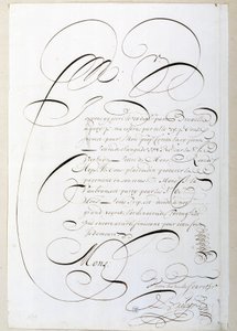 Kalligraphie: Kalligrafierter Rechnungsbrief um 1678 von Francois de Bruyn. Historische Bibliothek der Stadt Paris von French School