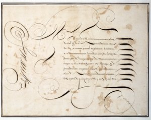 Kalligraphie: Manuskriptkarte der Finanzrunde aus der zweiten Hälfte des 17. Jahrhunderts von Louis Senault von French School