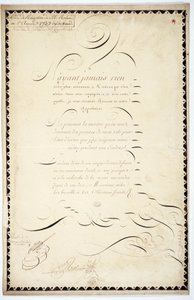 Kalligraphie: Empfangsstück datiert 1737 von Andre Francois Roland.