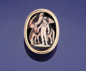 Kameoring mit Bellerophon, der Pegasus zum Wasser führt von French School