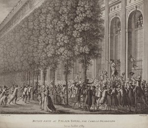 Camille Desmoulins ruft die Menschen im Palais Royal, Paris, zu den Waffen von French School