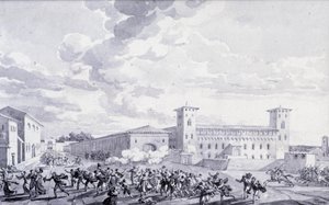 Italienfeldzug: Ansicht des Aufstands der Stadt Paris gegen die französische Besatzung im Mai 1796. Anonyme Zeichnung. Paris, Louvre Museum