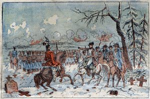 Kampagne von Preußen und Polen: Napoleon I. auf dem Schlachtfeld von Eylau am 08.02.1807 befiehlt Murat, die russische Kavallerie zurückzuschlagen. Gravur des 19. Jahrhunderts. von French School
