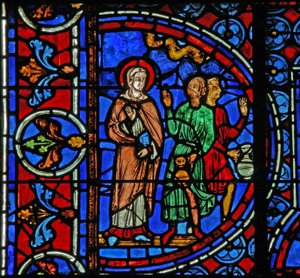 Hochzeit zu Kana: Maria sagt den Dienern, sie sollen tun, was Christus sagt von French School
