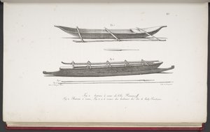 [Kanus der Marshall-Inseln und ein Kanu und Waffen der Cook-Inseln], aus 